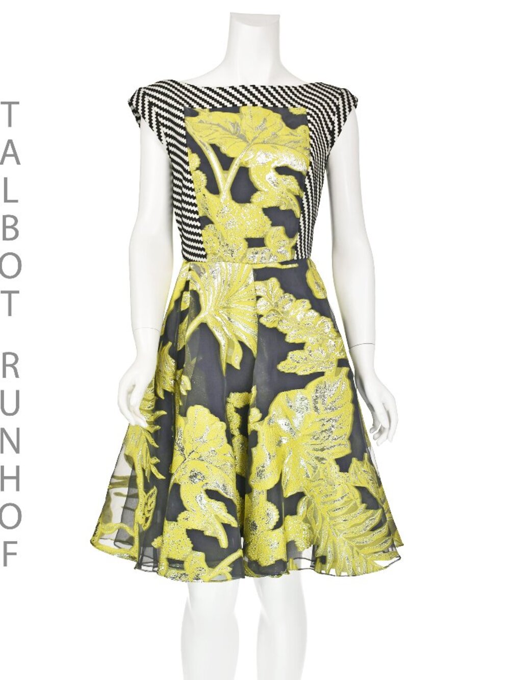 TALBOT RUNHOF Fit & Flare Mini Dress, Yellow, Gray & Silver, SZ 8 NWT @ $2995